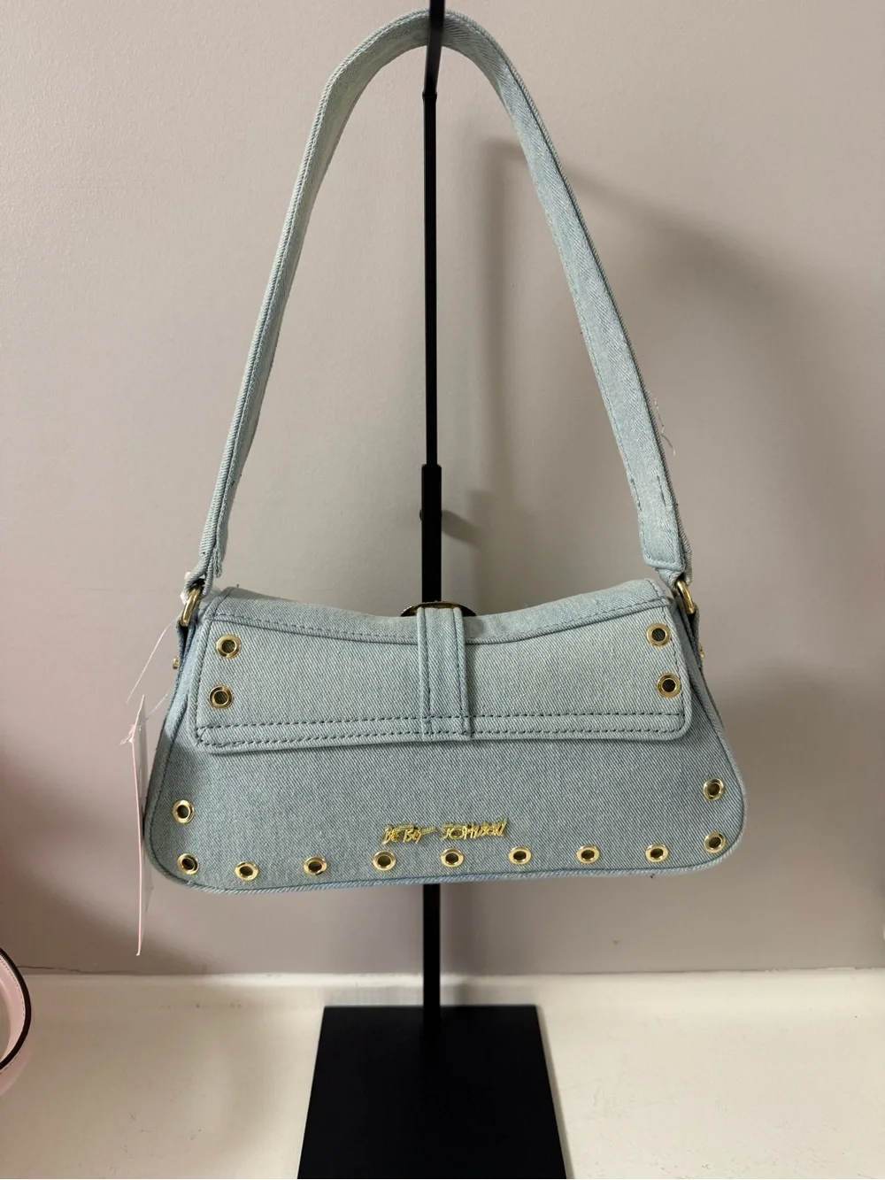 NWT Betsey Johnson Denim Shoulder Bag with Gold Buckle
